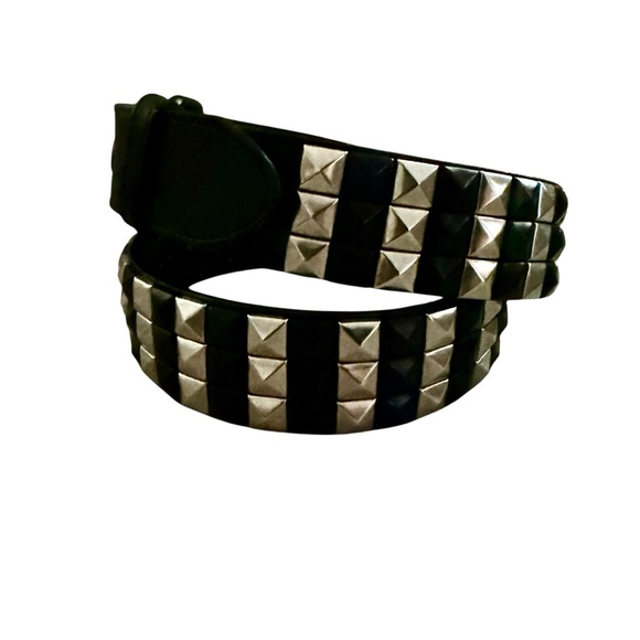 Vtg Y2K Studded Belt Size 36 Black Champagne Gold Streetwear Skater Punk Grunge - Picture 3 of 12